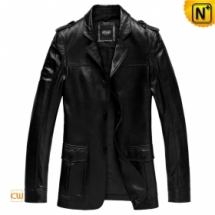 Black Leather Blazer Jacket CW840625 - cwmalls.com - Mens Leather Blazer Jackets