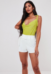 Lime Slinky Tie Strap Cowl Front Bodysuit - Fave Clothing, Shoes & Accessories