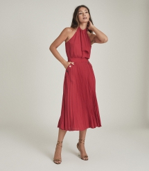 Nina Halterneck Pleated Midi Dress - Clothing, Shoes & Accessories