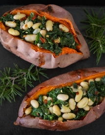 Savory Stuffed Sweet Potatoes with White Beans and Kale - Vegetarian Cooking