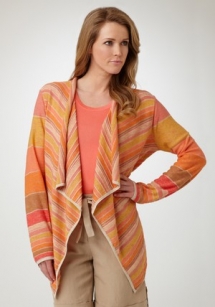 Striped Drape Neck Cardigan - Fave Clothing