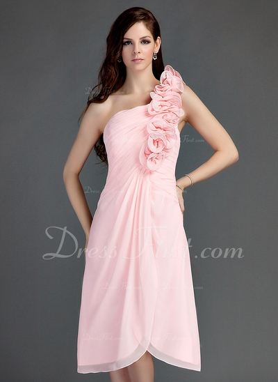  04/07 - 04/09 Vestidos princesa/ Formato A Um ombro Assimétrico De chiffon Vestido de madrinha com 