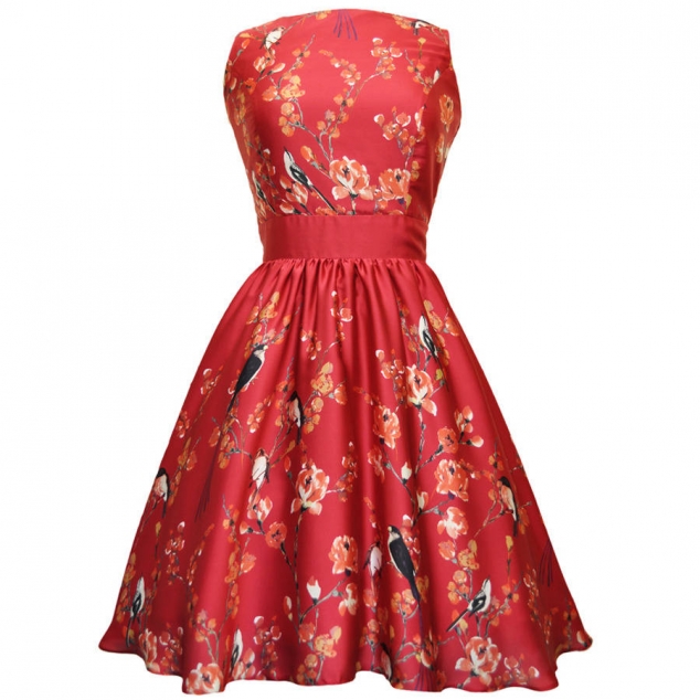 1950s Style Bird Print Tea Dress
