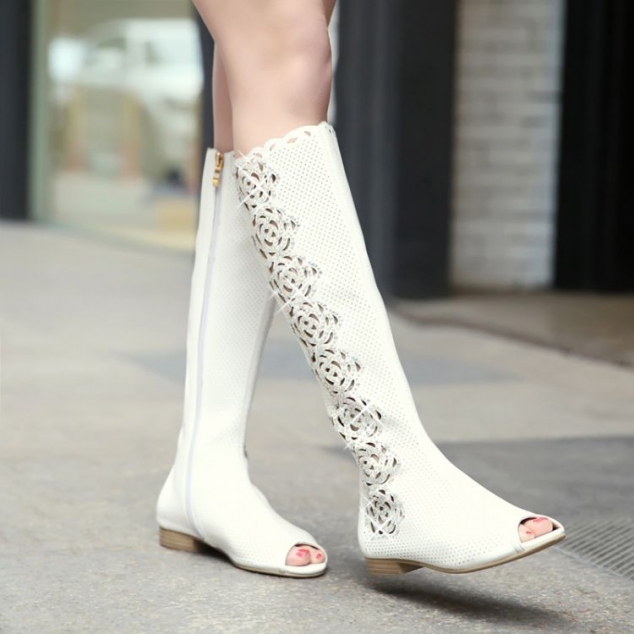 2014 New Fashion Rhinestone Hollow Out Peep Toe Flat Sandals