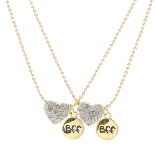 2 Pack Best Friends Crystal Hearts Necklaces