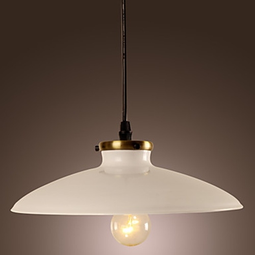 60W Contemporary Pendant Light with White Metal Plate Shade in Countryside Style