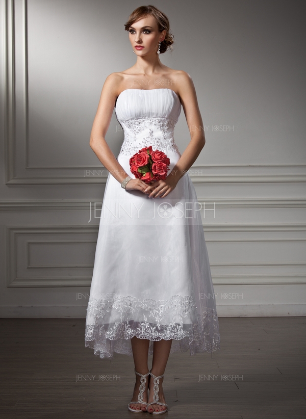 A-formet/Prinsesse Sweetheart Asymmetrisk Organza Satin Brudekjole med Blonder Perlebesydd Paljetter