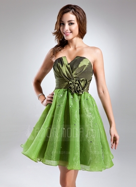 A-Lijn/Prinses Scallop Neck Korte lengte Taft Organza Cocktailjurk met Roes Kraalwerk Bloem