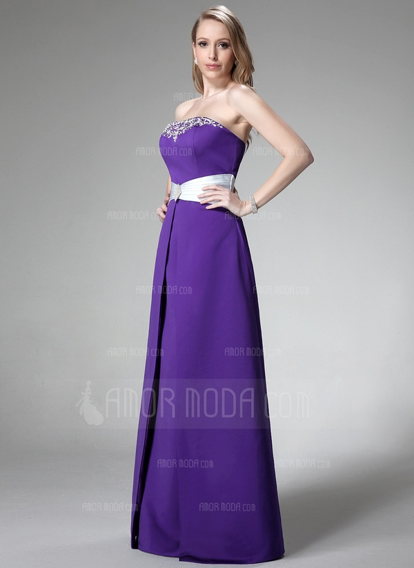 A-Lijn/Prinses Strapless thee-lengte Satijn Bruidsmeisjes Jurk met Geborduurd Ceintuurs Kraalwerk - Image 2