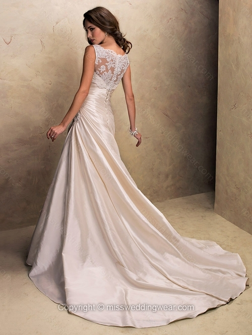 A-line Bateau Taffeta Court Train Lace Wedding Dresses - Image 2