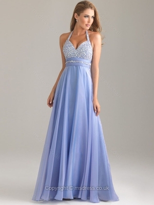 A-line Halter Chiffon Floor-length Sleeveless Beading Evening Dresses