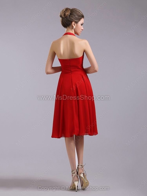 A-line Halter Chiffon Knee-length Ruched Bridesmaid Dresses - Image 2