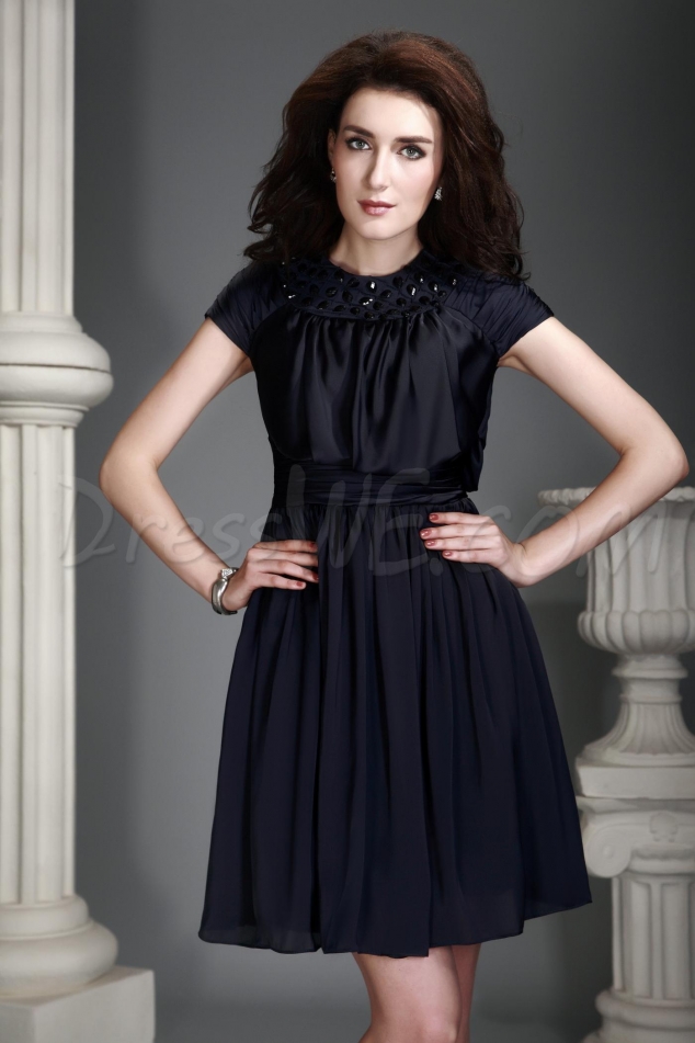 A-Line Jeweled Neckline Knee-Length Alex's Mother of Bride Dress