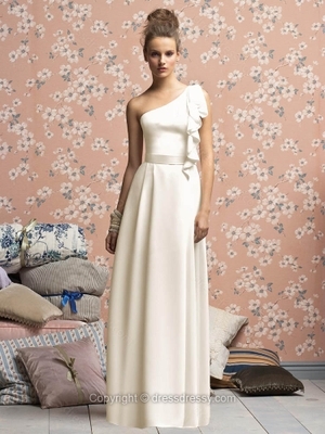 A-line One Shoulder Chiffon Floor-length Cascading Ruffles Bridesmaid Dresses