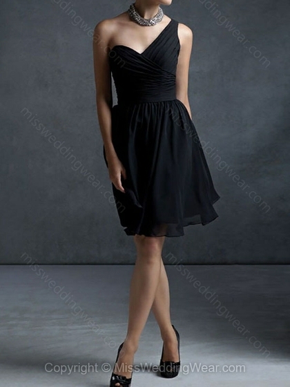 A-line One Shoulder Chiffon Short/Mini Ruffles Bridesmaid Dresses