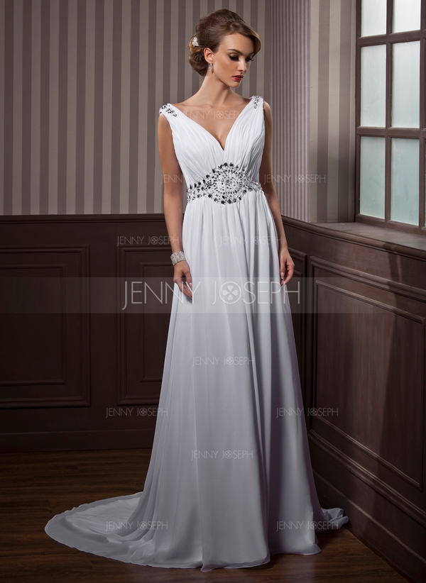 A-Line/Princess Chapel Train Satin Wedding Dress 