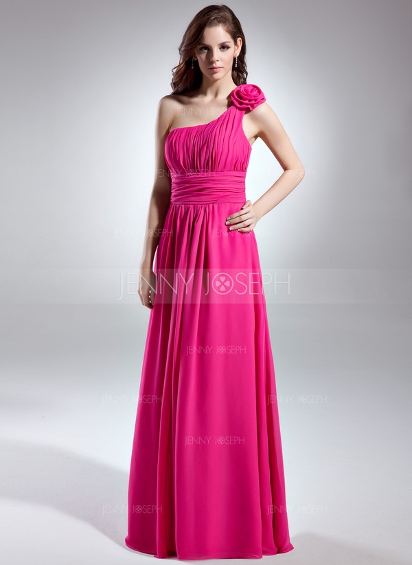 A-Line/Princess One-Shoulder Floor-Length Chiffon Bridesmaid Dress