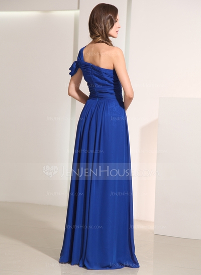 A-Line/Princess One-Shoulder Floor-Length Chiffon Holiday Dress With Crystal Brooch #020014193 - Image 2