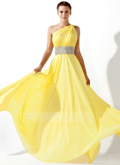 A-Line/Princess One-Shoulder Floor-Length Chiffon Prom Dress 