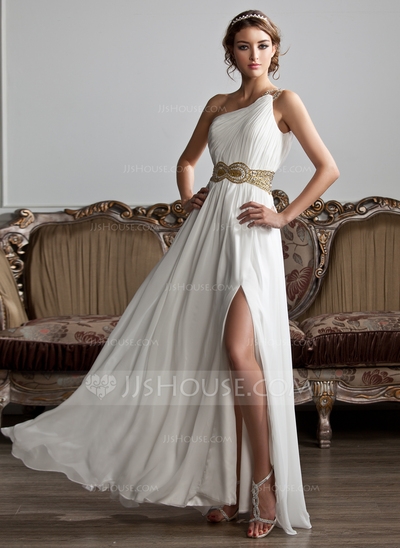 A-Line/Princess One-Shoulder Floor-Length Chiffon Prom Dress 