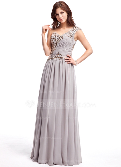 A-Line/Princess One-Shoulder Floor-Length Chiffon Prom Dress With Ruffle Beading Sequins #018025307