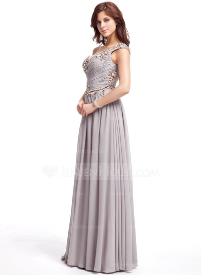 A-Line/Princess One-Shoulder Floor-Length Chiffon Prom Dress With Ruffle Beading Sequins #018025307 - Image 3
