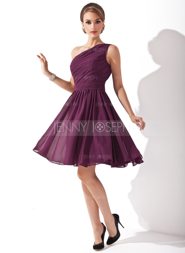 A-Line/Princess One-Shoulder Knee-Length Chiffon Bridesmaid Dress 