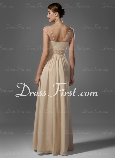 A-Line/Princess Scoop Neck Floor-Length Chiffon Prom Dress With Ruffle Beading - Image 2