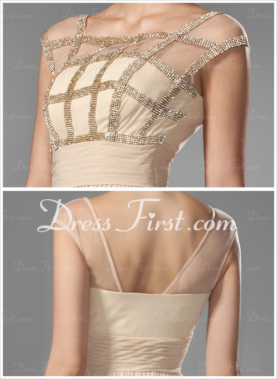 A-Line/Princess Scoop Neck Floor-Length Chiffon Prom Dress With Ruffle Beading - Image 3