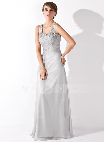A-Line/Princess Scoop Neck Floor-Length Chiffon Prom Dress With Ruffle Beading #018005096