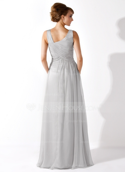 A-Line/Princess Scoop Neck Floor-Length Chiffon Prom Dress With Ruffle Beading #018005096 - Image 2