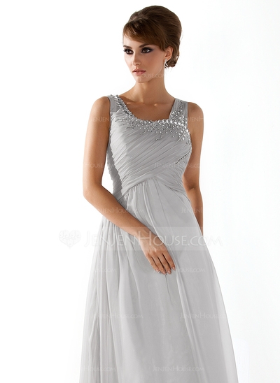 A-Line/Princess Scoop Neck Floor-Length Chiffon Prom Dress With Ruffle Beading #018005096 - Image 3
