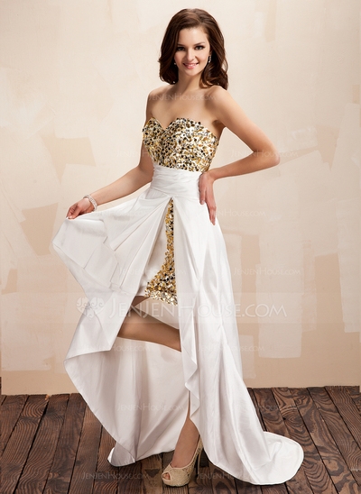 A-Line/Princess Scoop Neck Floor-Length Satin Tulle Prom Dress With Lace Beading Sequins #018018997