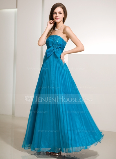 A-Line/Princess Strapless Floor-Length Organza Prom Dress With Ruffle Beading #018014218