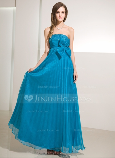 A-Line/Princess Strapless Floor-Length Organza Prom Dress With Ruffle Beading #018014218 - Image 2
