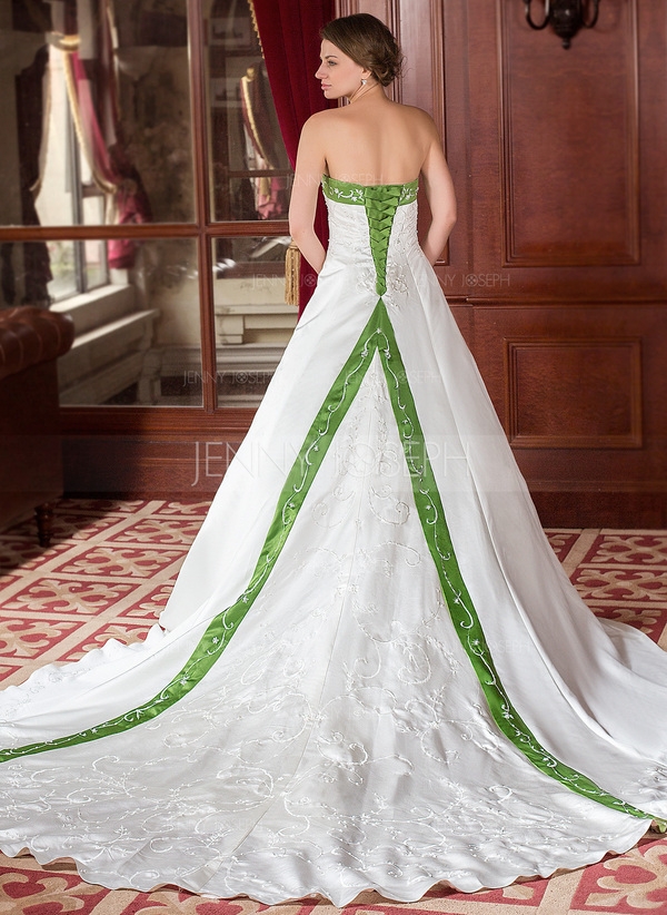 A-Line/Princess Strapless Royal Train Satin Wedding Dress