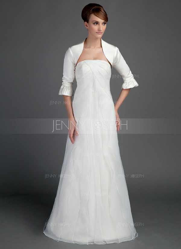 A-Line/Princess Strapless Sweep Train Organza Satin Wedding Dress