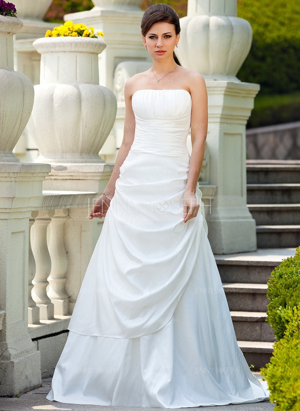 A-Line/Princess Strapless Sweep Train Taffeta Wedding Dress