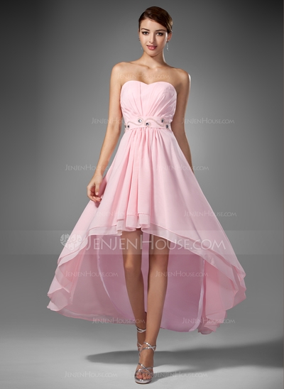 A-Line/Princess Sweetheart Asymmetrical Chiffon Prom Dress With Ruffle Beading