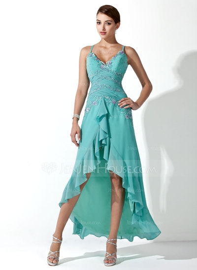 A-Line/Princess Sweetheart Asymmetrical Chiffon Prom Dress With Ruffle Beading Appliques Sequins  - Image 2