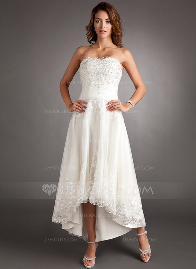 A-Line/Princess Sweetheart Asymmetrical Tulle Wedding Dress