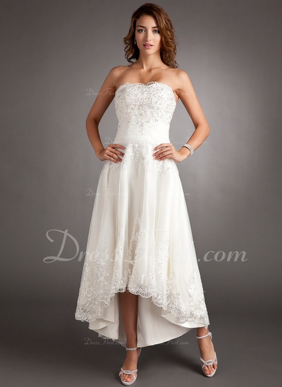 A-Line/Princess Sweetheart Asymmetrical Tulle Wedding Dress