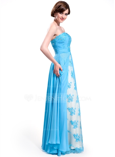 A-Line/Princess Sweetheart Floor-Length Chiffon Charmeuse Lace Prom Dress With Ruffle Beading #01801 - Image 2