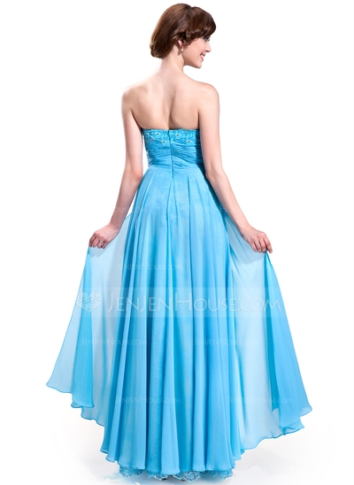 A-Line/Princess Sweetheart Floor-Length Chiffon Charmeuse Lace Prom Dress With Ruffle Beading #01801 - Image 3
