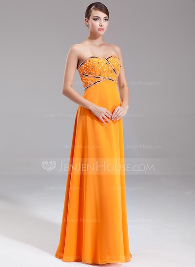 A-Line/Princess Sweetheart Floor-Length Chiffon Prom Dress With Beading