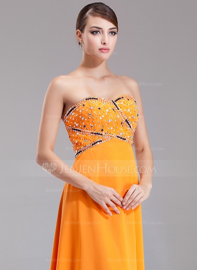 A-Line/Princess Sweetheart Floor-Length Chiffon Prom Dress With Beading - Image 2