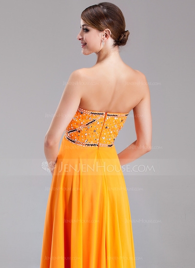 A-Line/Princess Sweetheart Floor-Length Chiffon Prom Dress With Beading - Image 3