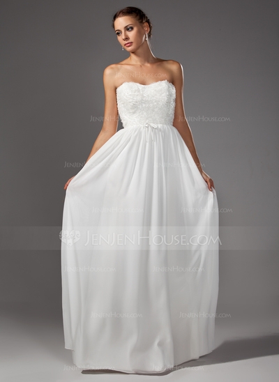 A-Line/Princess Sweetheart Floor-Length Chiffon Prom Dress With Flower(s)