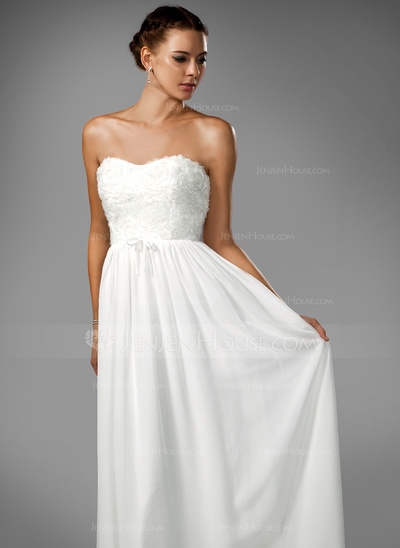 A-Line/Princess Sweetheart Floor-Length Chiffon Prom Dress With Flower(s) - Image 2