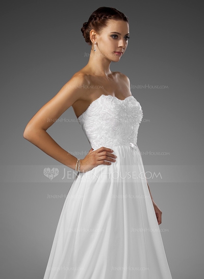 A-Line/Princess Sweetheart Floor-Length Chiffon Prom Dress With Flower(s) - Image 3